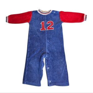 Vintage Healthtex #12 Boys 18mo Blue Velour Romper Outfit